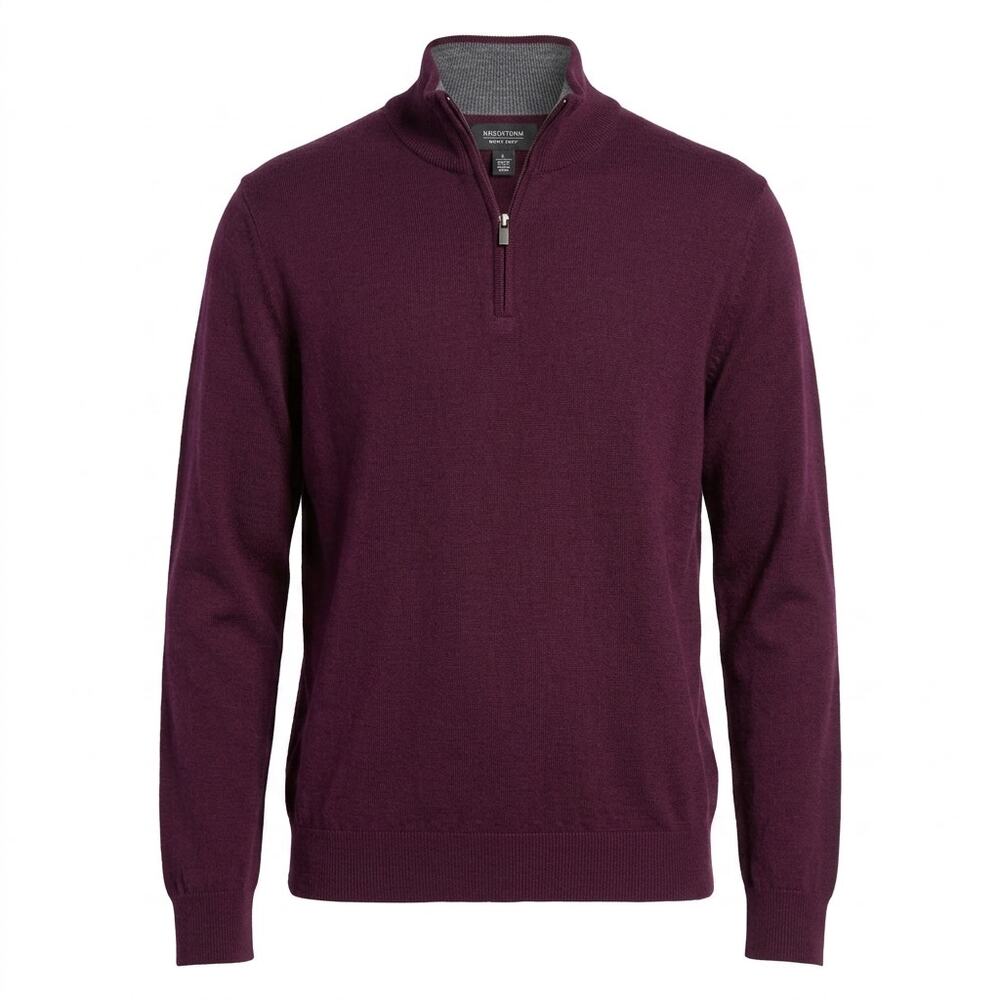 Nordstrom Shop Merino Wool Purple Mock Neck Half Zip Sweater Men Size L